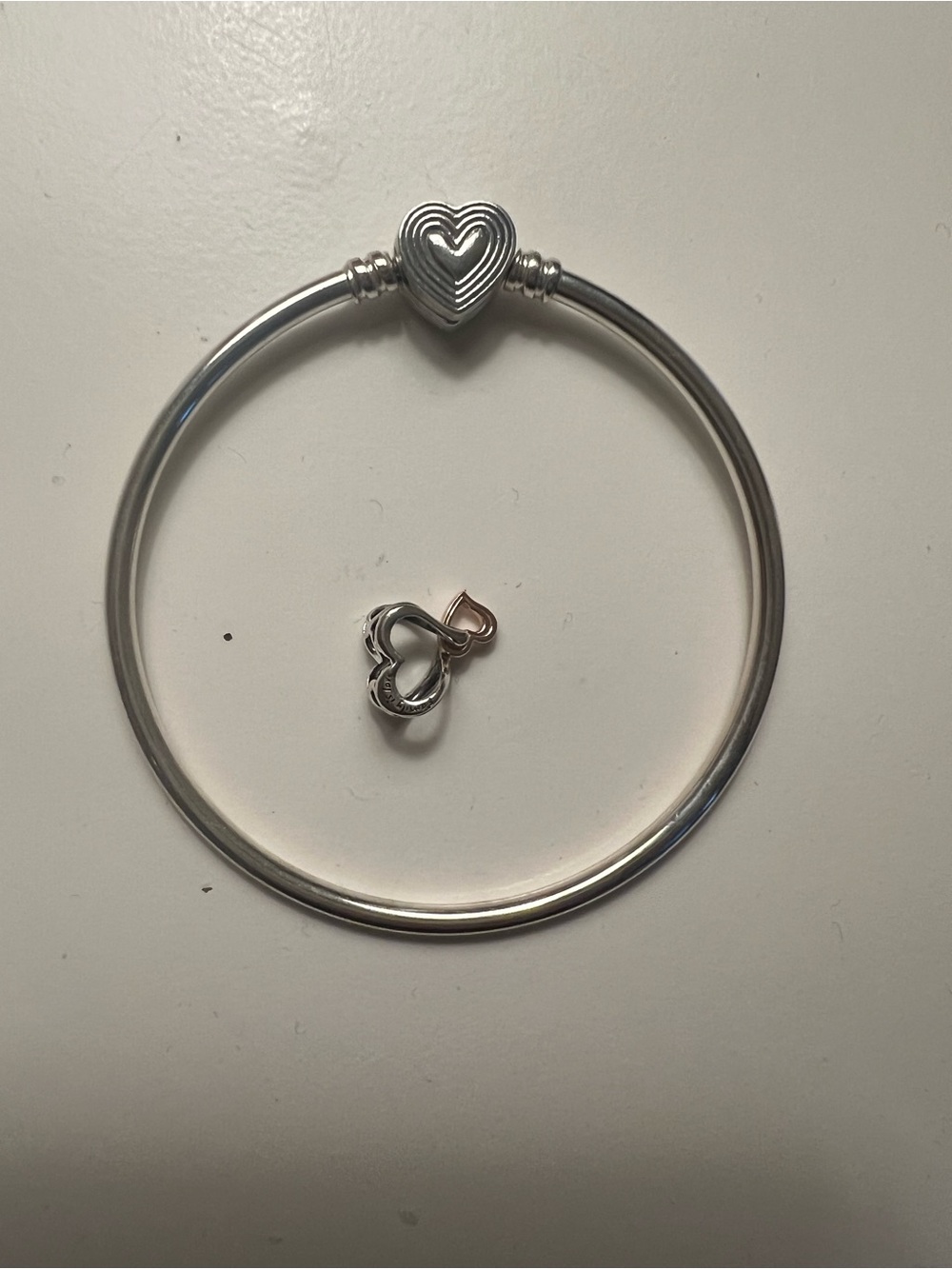 Sterling Silver Heart Bangle Bracelet with Heart Charm